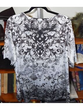 APT. 9 Women's Plus Size Black and White Patterned Tunic Top 2X